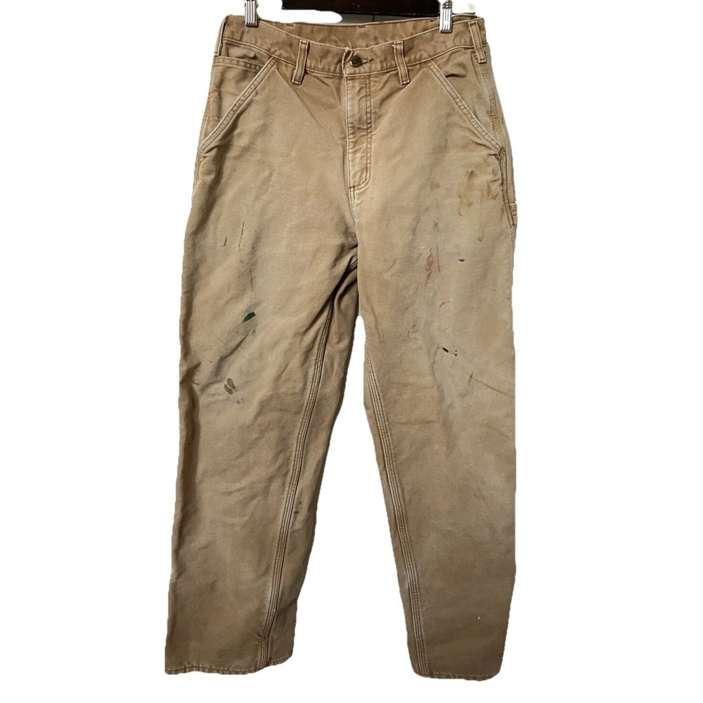 Carhartt B111 BRN Flannel Lined Duck Canvas Carpenter Pants Brown 32x30 Mens